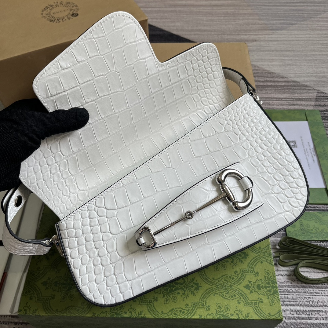 G*u*i HORSEBIT 1955 SMALL SHOULDER BAG WHITE 10.4"W x 6.7-4.1"H x 3.1-1.6"D