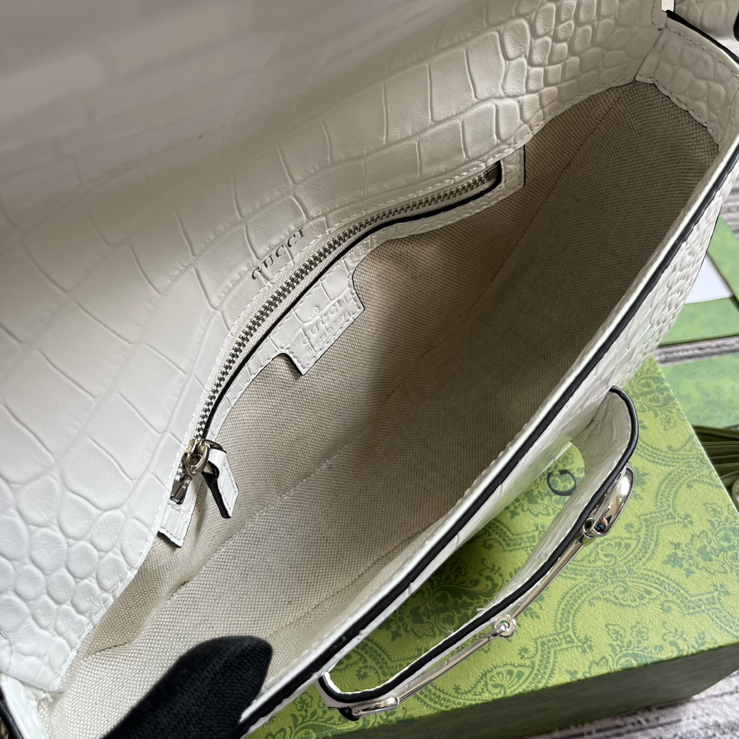 G*u*i HORSEBIT 1955 SMALL SHOULDER BAG WHITE 10.4"W x 6.7-4.1"H x 3.1-1.6"D