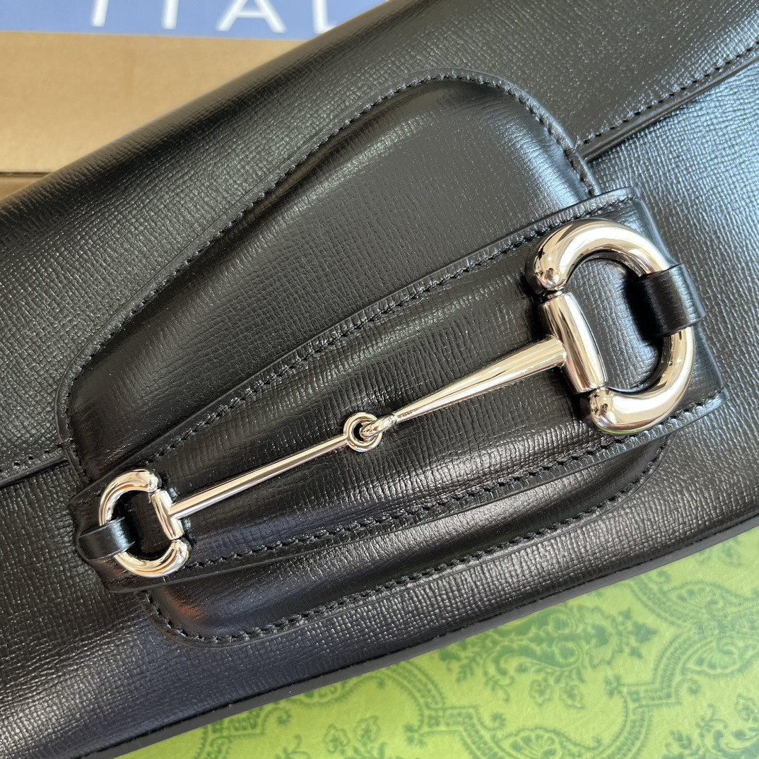 G*u*i HORSEBIT 1955 SMALL SHOULDER BAG Black 10.4"W x 6.7-4.1"H x 3.1-1.6"D