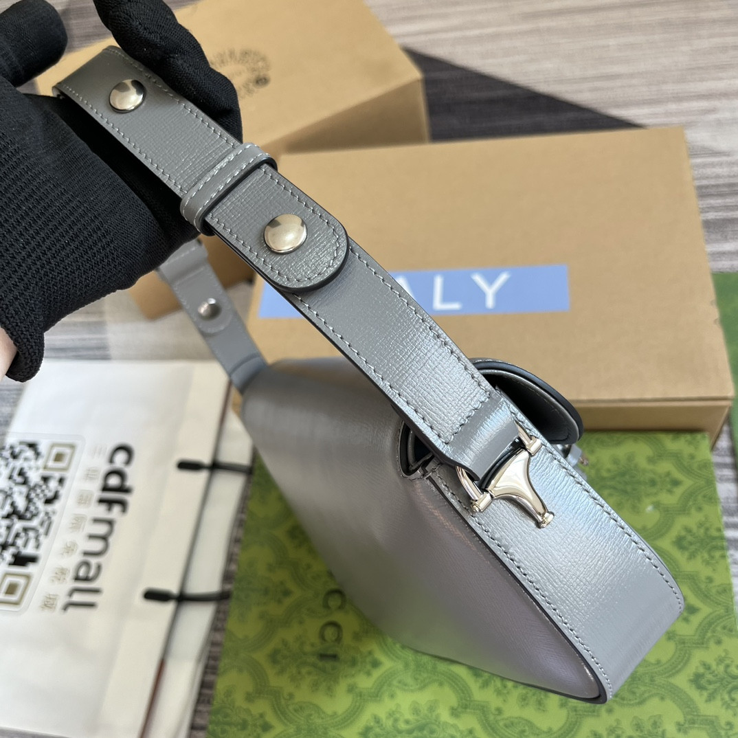 G*u*i HORSEBIT 1955 SMALL SHOULDER BAG GRAY 10.4"W x 6.7-4.1"H x 3.1-1.6"D