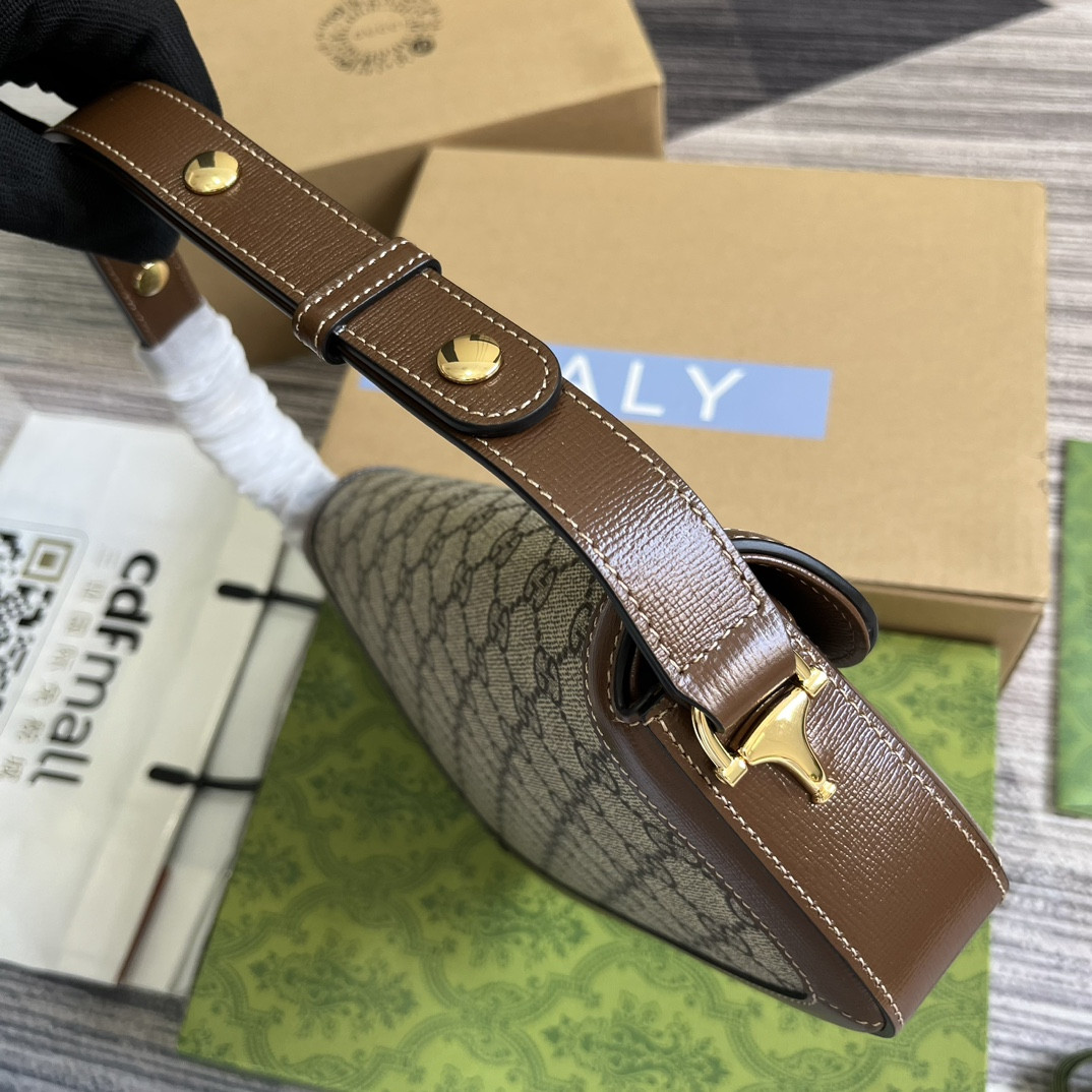 G*u*i HORSEBIT 1955 SMALL SHOULDER BAG Beige Brown 10.4"W x 6.7-4.1"H x 3.1-1.6"D