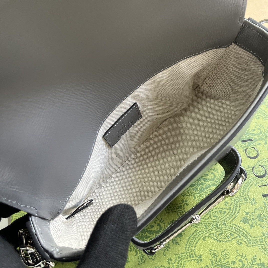 G*u*i HORSEBIT 1955 MINI SHOULDER BAG GRAY 7.7"W x 5-3.1"H x 2.4-1.2"D