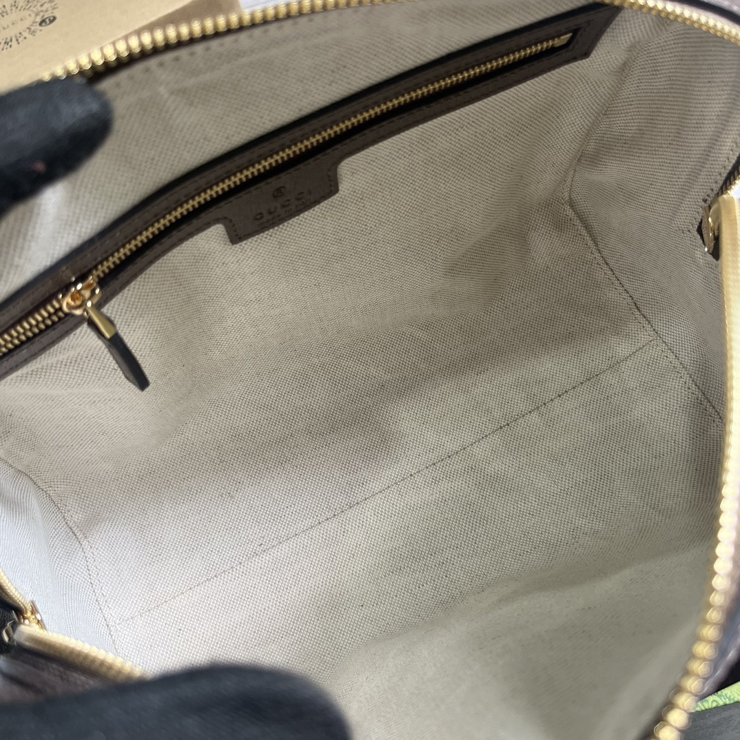 G*u*i OPHIDIA GG MINI TOP HANDLE BAG Beige and brown 8.4"W x 5.5"H x 4.5"D