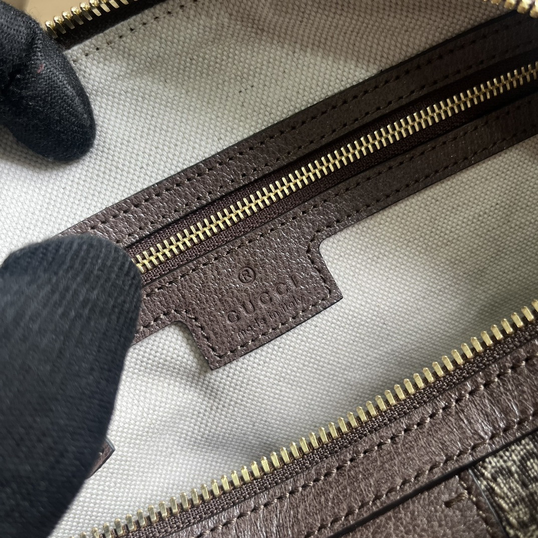 G*u*i OPHIDIA GG MINI TOP HANDLE BAG Beige and brown 8.4"W x 5.5"H x 4.5"D