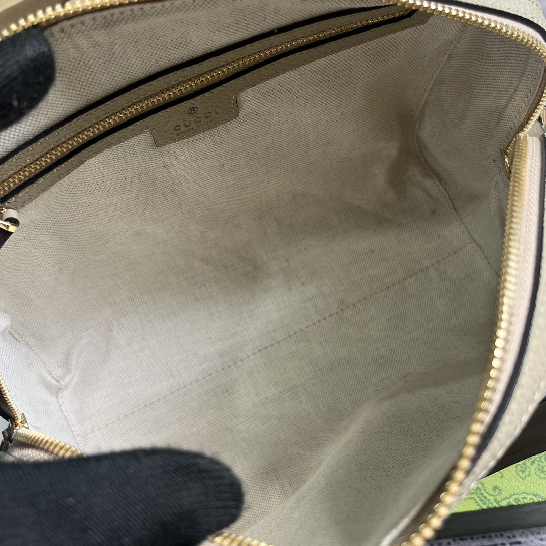 G*u*i OPHIDIA GG MINI TOP HANDLE BAG Beige and white 8.4"W x 5.5"H x 4.5"D