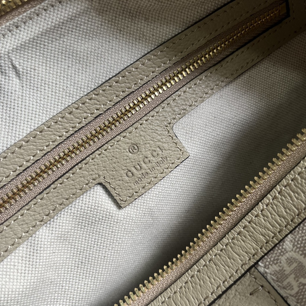 G*u*i OPHIDIA GG MINI TOP HANDLE BAG Beige and white 8.4"W x 5.5"H x 4.5"D