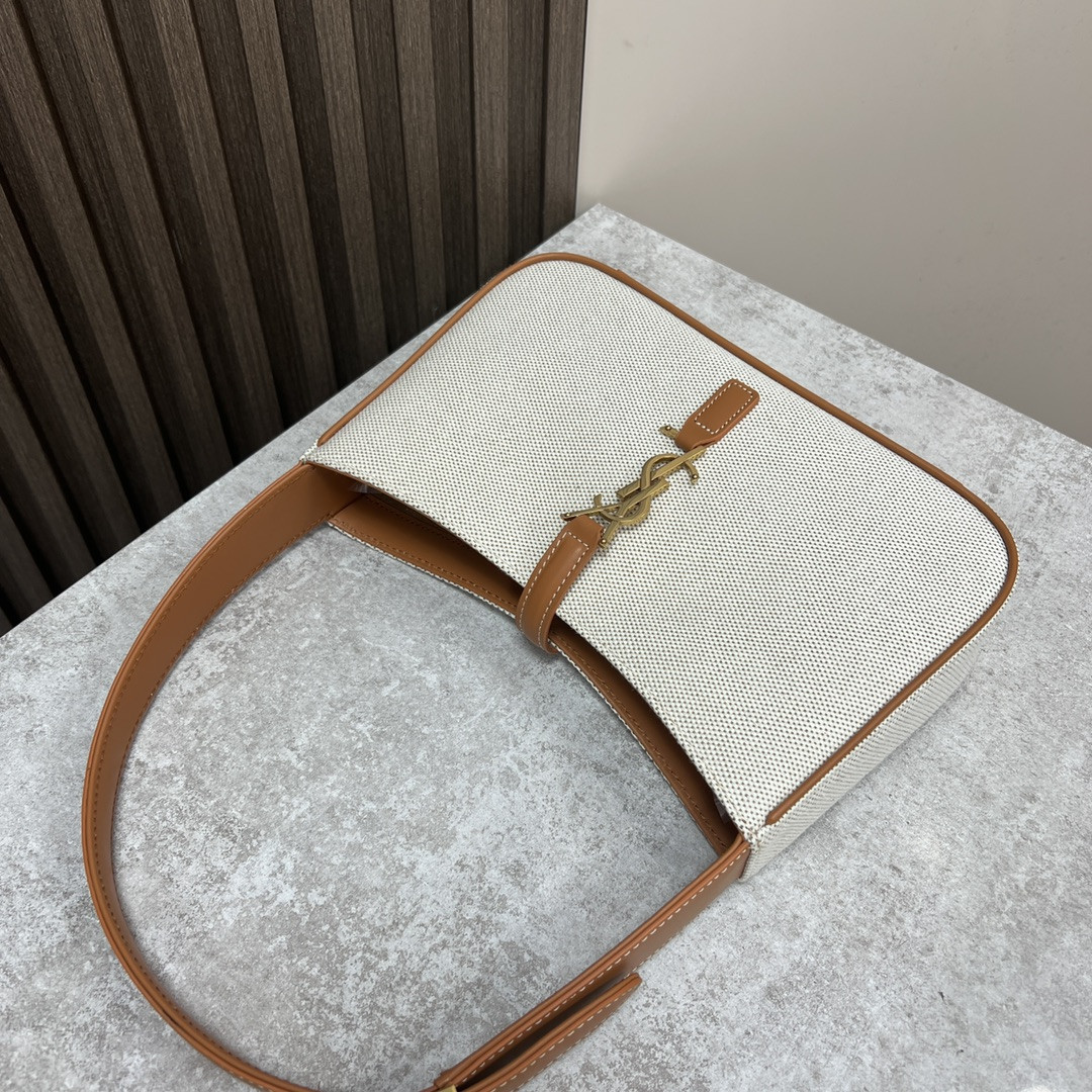 Y*L LE 5 À 7 IN CANVAS AND LEATHER GREGE AND BRICK 9 X 6.3 X 2.5 INCHES