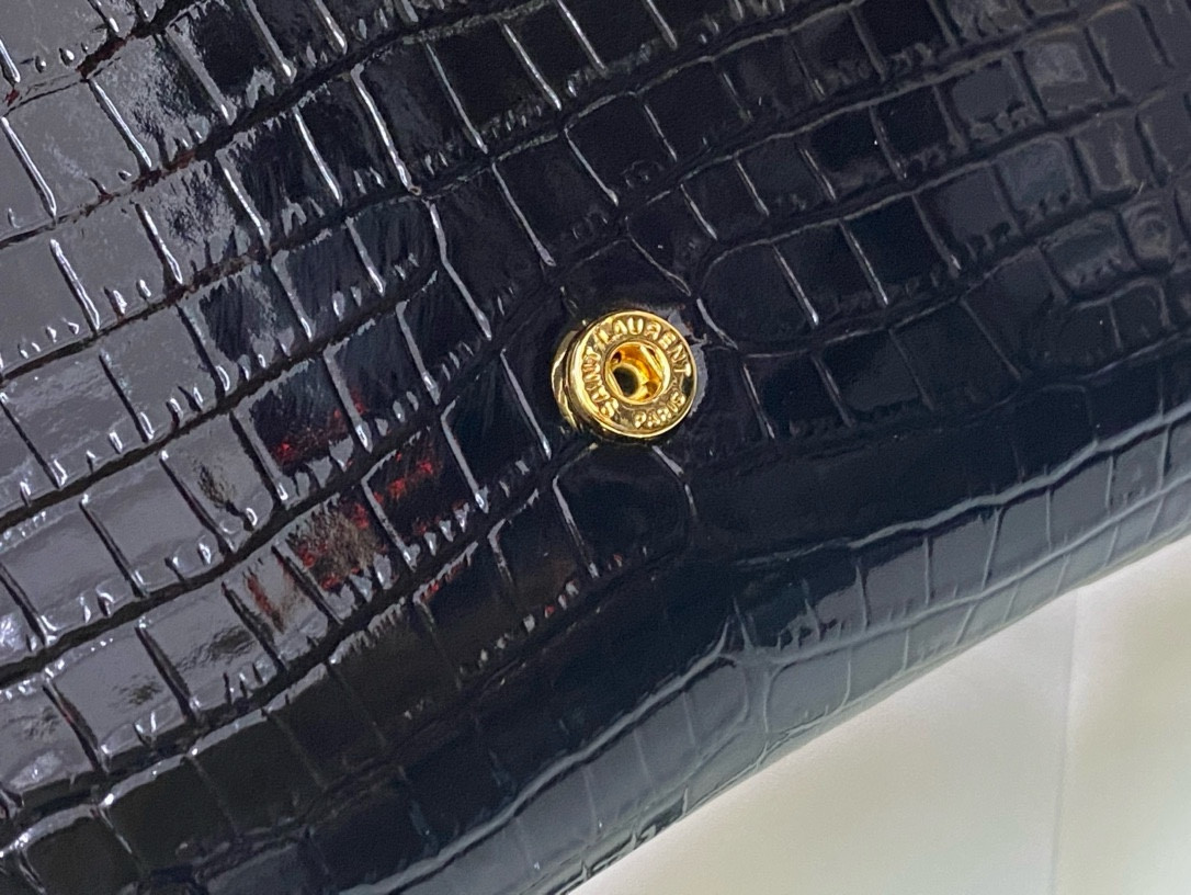 Y*L UPTOWN CHAIN WALLET IN CROCODILE-EMBOSSED SHINY LEATHER 7.5 X 4.7 X 1.2 INCHES