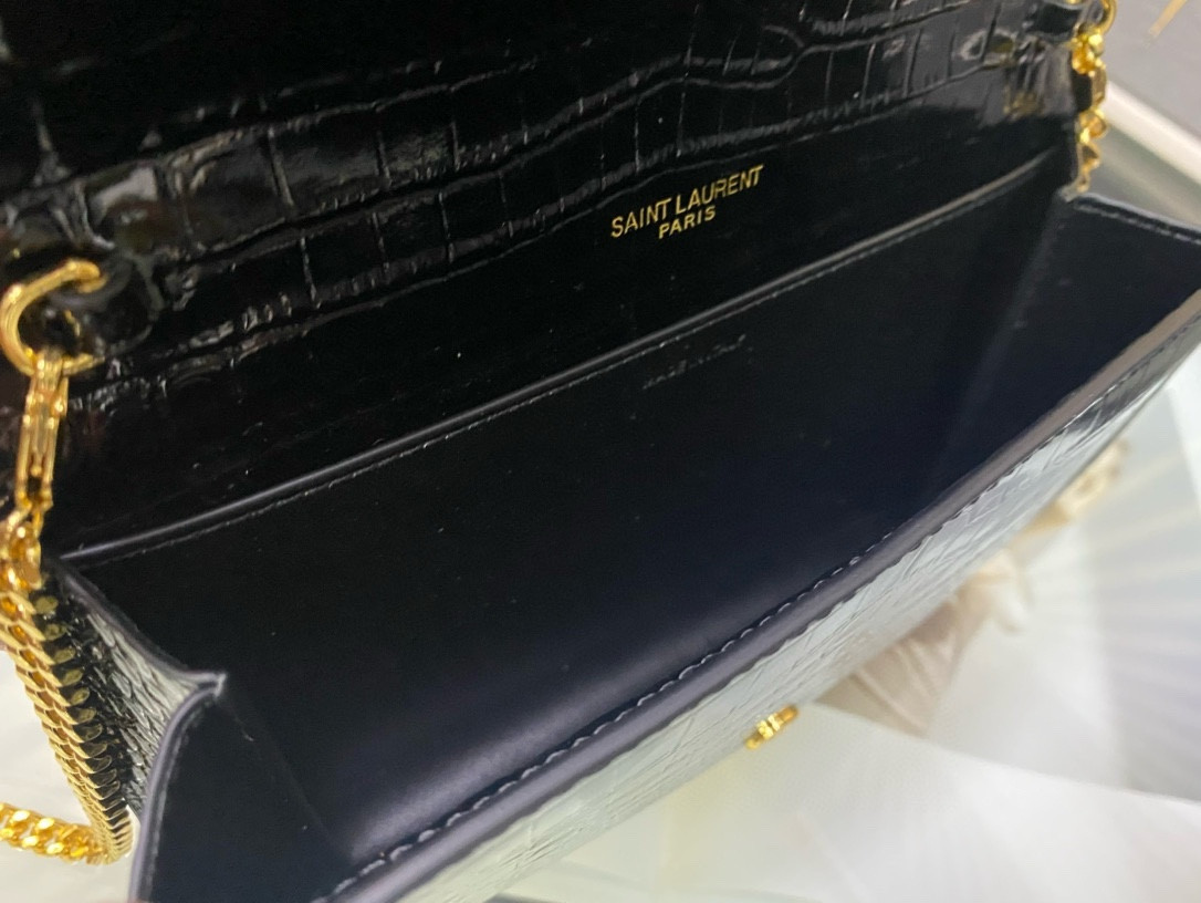 Y*L UPTOWN CHAIN WALLET IN CROCODILE-EMBOSSED SHINY LEATHER 7.5 X 4.7 X 1.2 INCHES