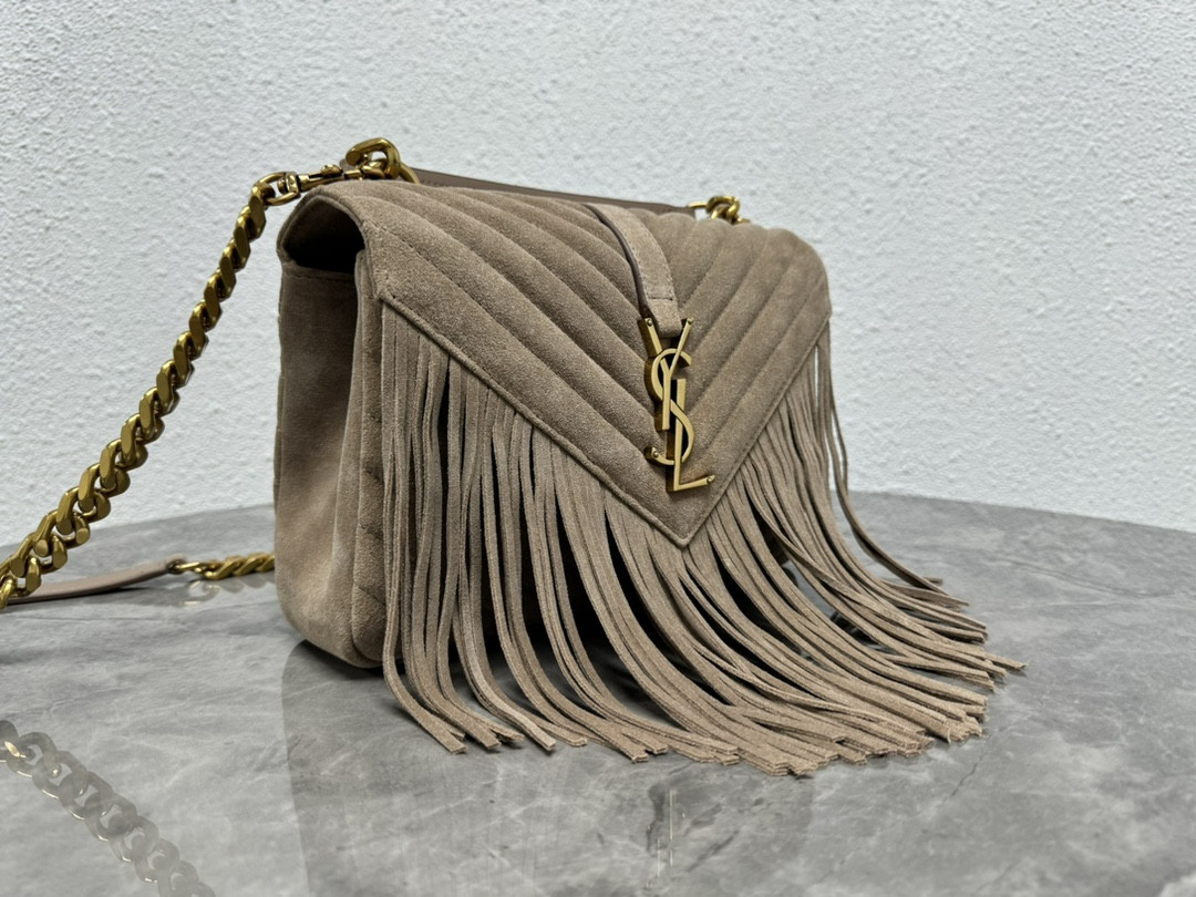 Y*L COLLEGE MEDIUM IN QUILTED SUEDE GRAY 9.4 X 6.6 X 2.5 INCHES