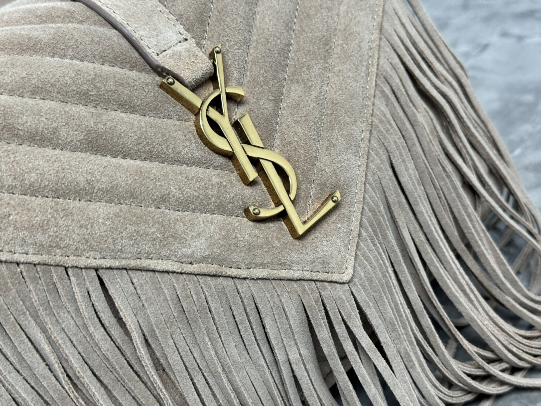 Y*L COLLEGE MEDIUM IN QUILTED SUEDE GRAY 9.4 X 6.6 X 2.5 INCHES