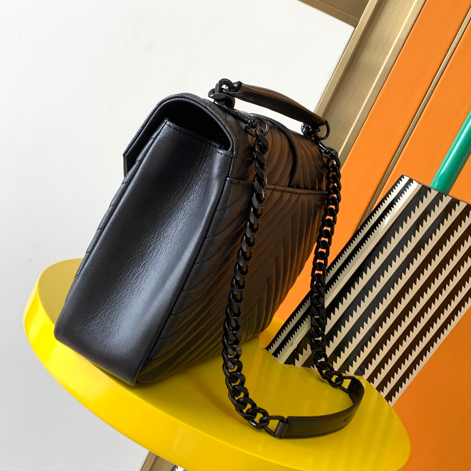 Y*L COLLEGE LARGE IN QUILTED LEATHER BLACK 32X21X8 CM