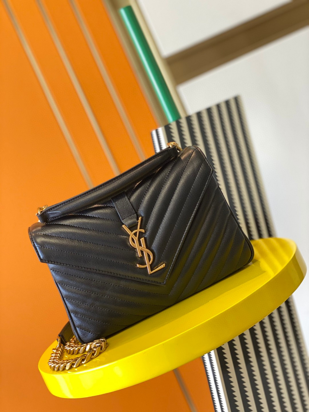 Y*L COLLEGE MEDIUM IN QUILTED LEATHER BLACK 9.4 X 6.6 X 2.5 INCHES