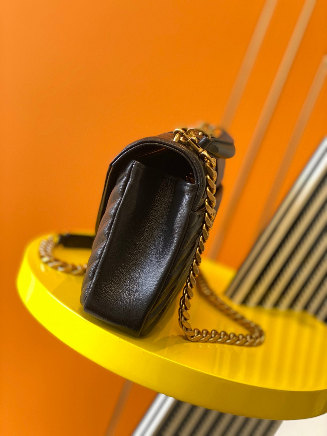 Y*L COLLEGE MEDIUM IN QUILTED LEATHER BLACK 9.4 X 6.6 X 2.5 INCHES