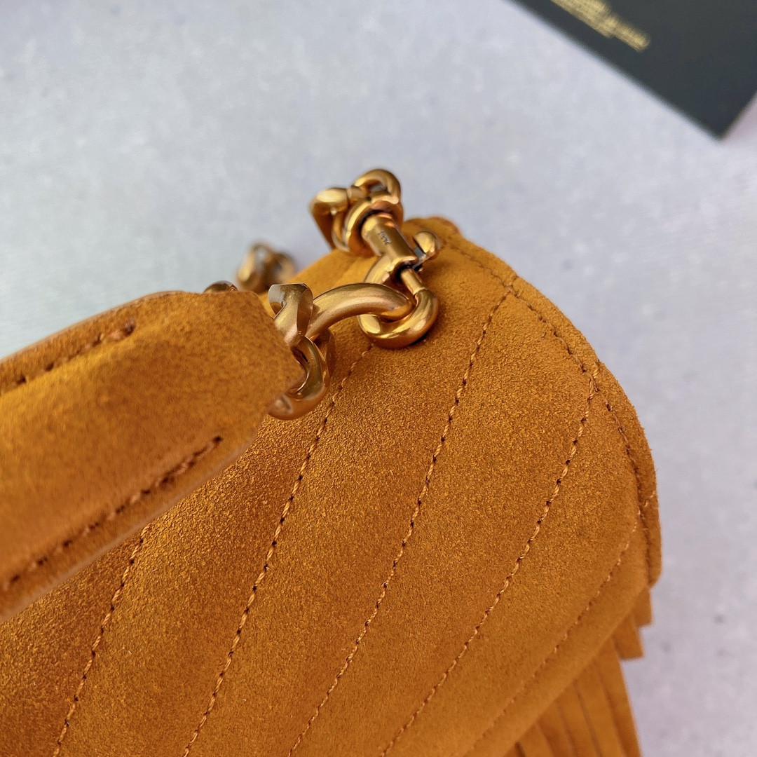 Y*L COLLEGE MEDIUM IN QUILTED SUEDE ORANGE 9.4 X 6.6 X 2.5 INCHES