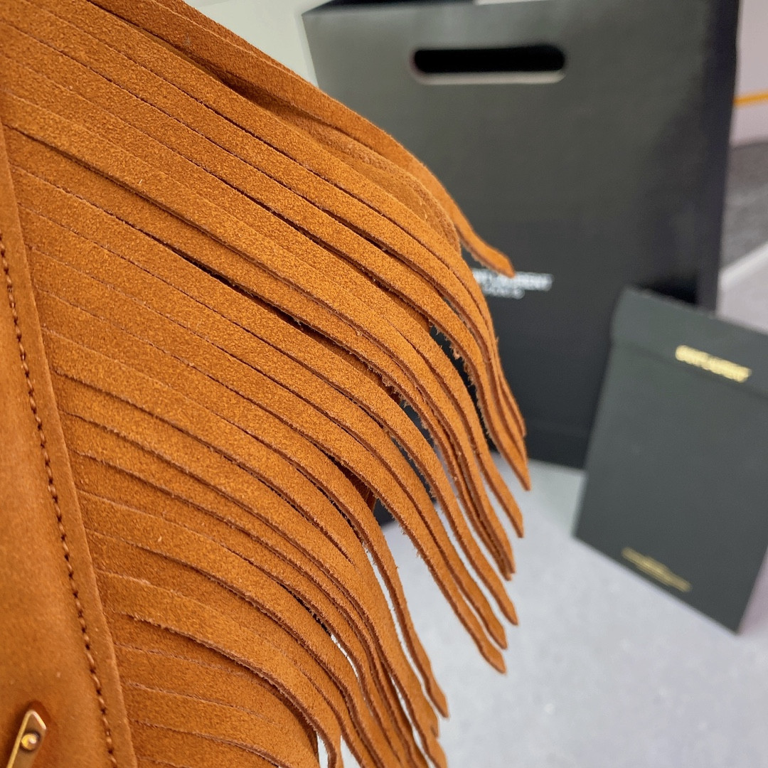 Y*L COLLEGE MEDIUM IN QUILTED SUEDE ORANGE 9.4 X 6.6 X 2.5 INCHES