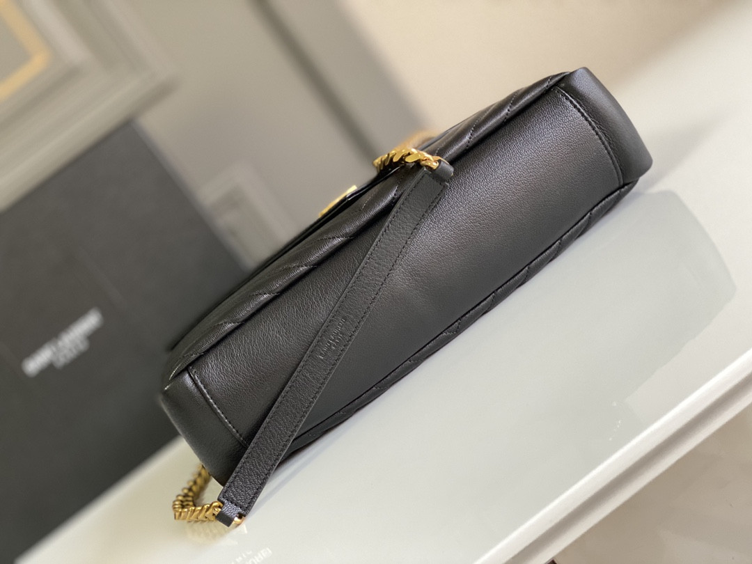 Y*L COLLEGE LARGE IN QUILTED LEATHER BLACK GOLD 32X21X8 CM