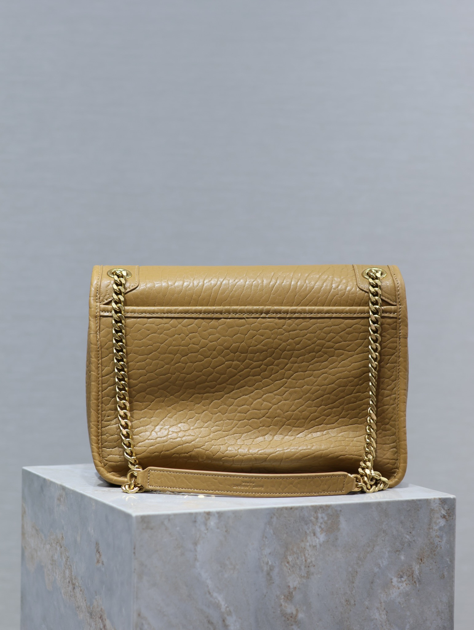 Y*L NIKI MEDIUM IN VINTAGE LEATHER DARK CORK 11 X 7.8 X 3.3 INCHES