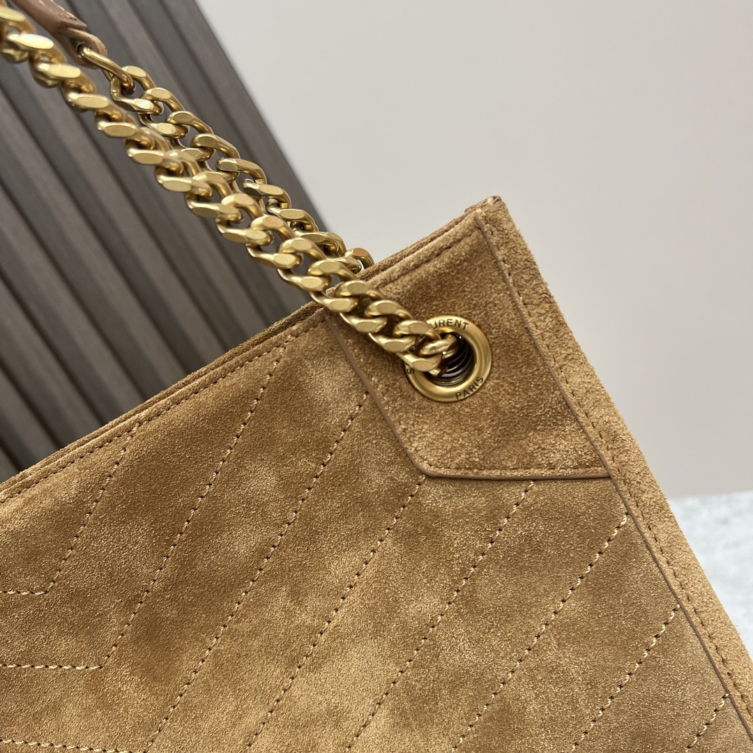 Y*L NIKI MEDIUM SHOPPING IN SUEDE BROWN 12.9 X 10.6 X 4.5 INCHES