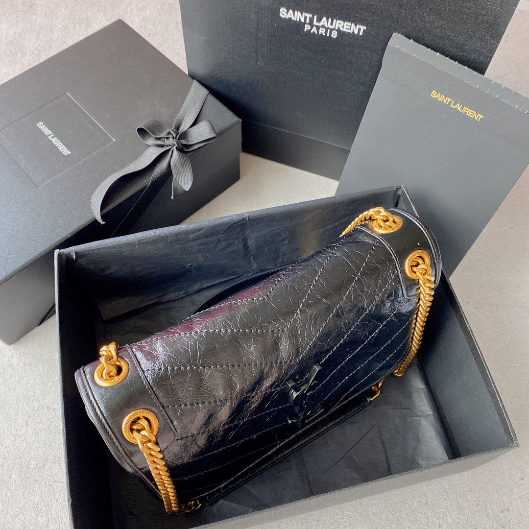 Y*L NIKI MEDIUM IN VINTAGE LEATHER BLACK 11 X 7.8 X 3.3 INCHES