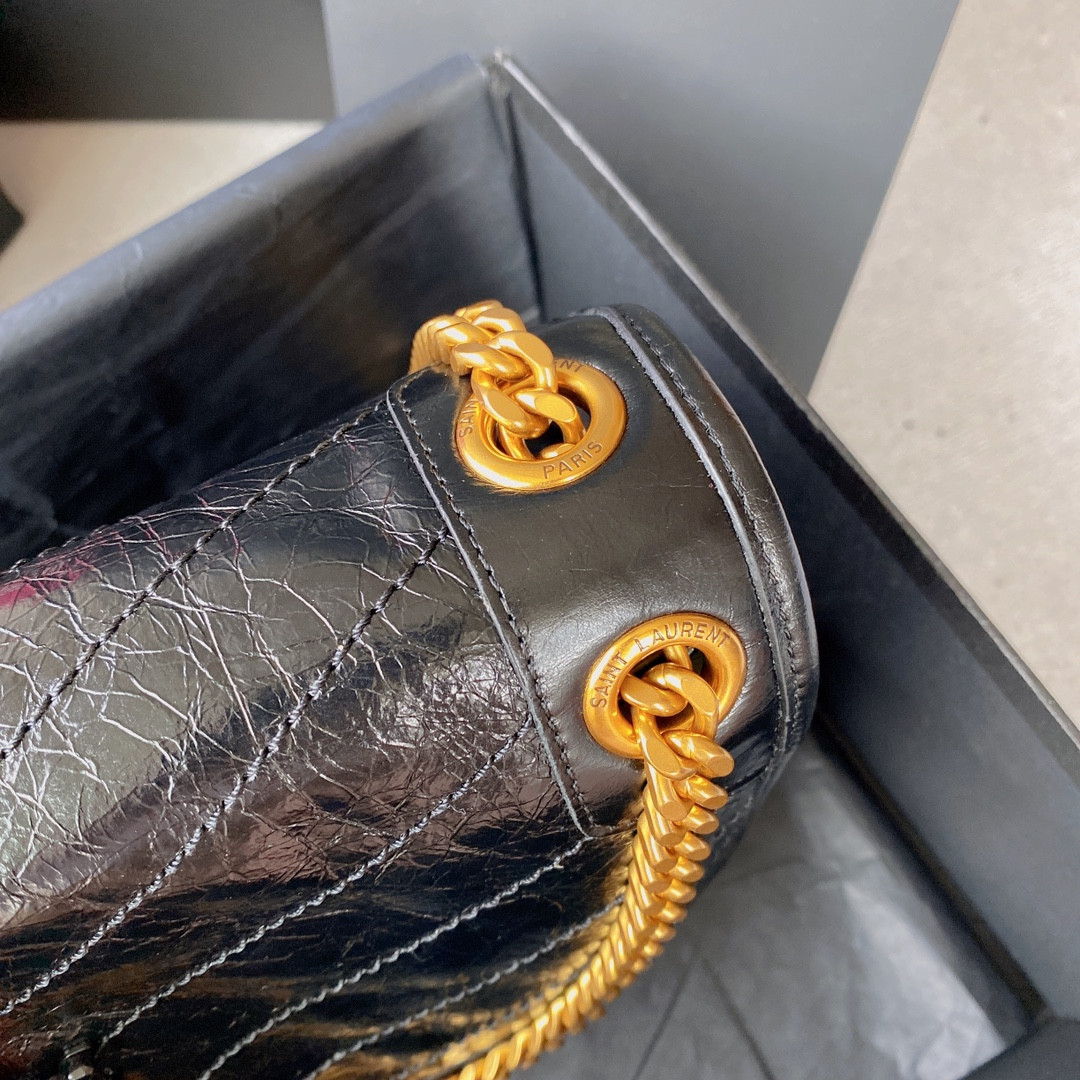 Y*L NIKI MEDIUM IN VINTAGE LEATHER BLACK 11 X 7.8 X 3.3 INCHES