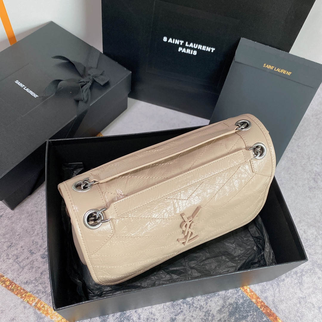 Y*L NIKI MEDIUM IN VINTAGE LEATHER BEIGE 11 X 7.8 X 3.3 INCHES