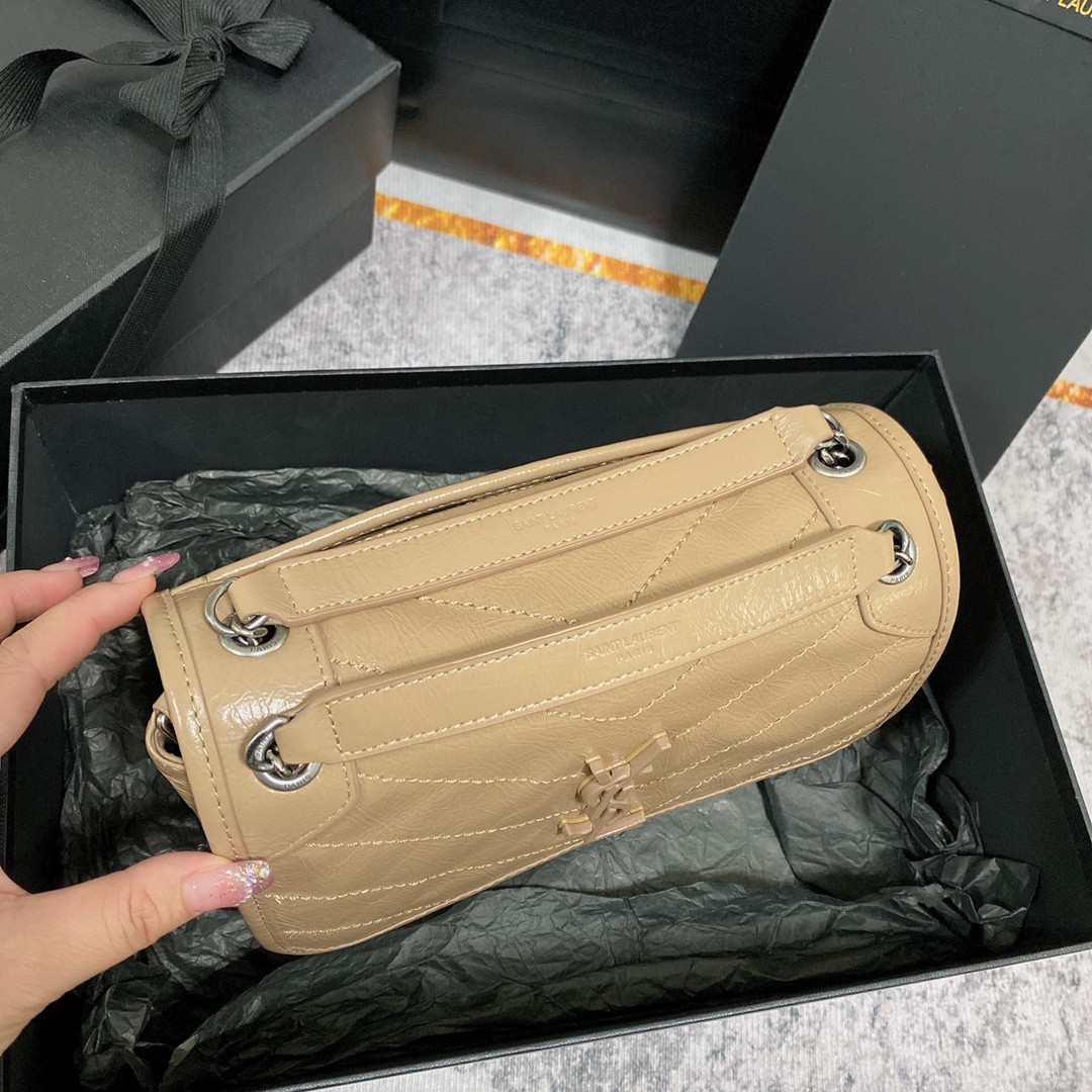 Y*L NIKI BABY IN VINTAGE LEATHER DARK BEIGE 8.2 X 6 X 2.9 INCHES