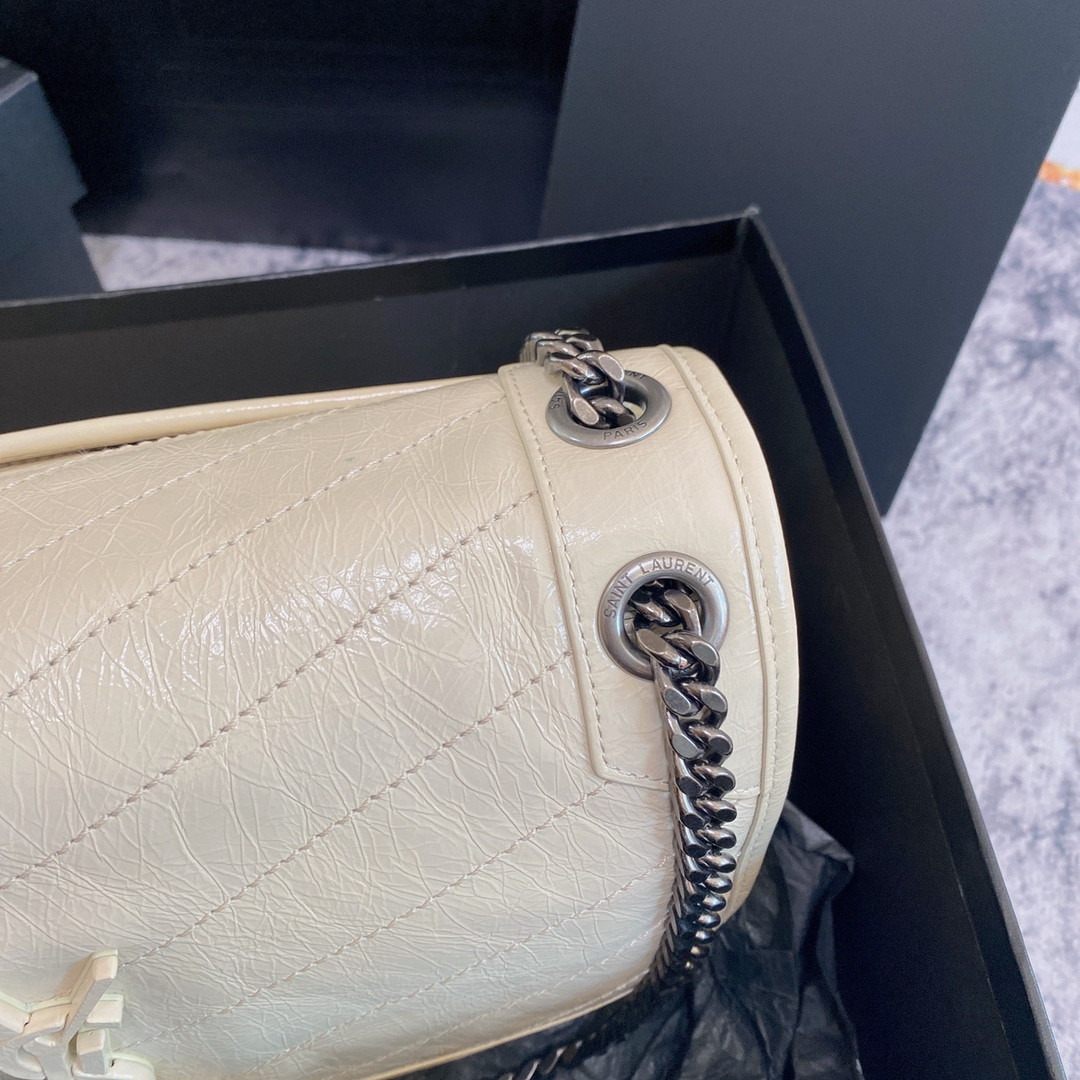 Y*L NIKI MEDIUM IN VINTAGE LEATHER WHITE 11 X 7.8 X 3.3 INCHES