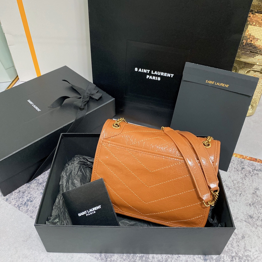 Y*L NIKI BABY IN VINTAGE LEATHER LIGHT CARAMEL 8.2 X 6 X 2.9 INCHES