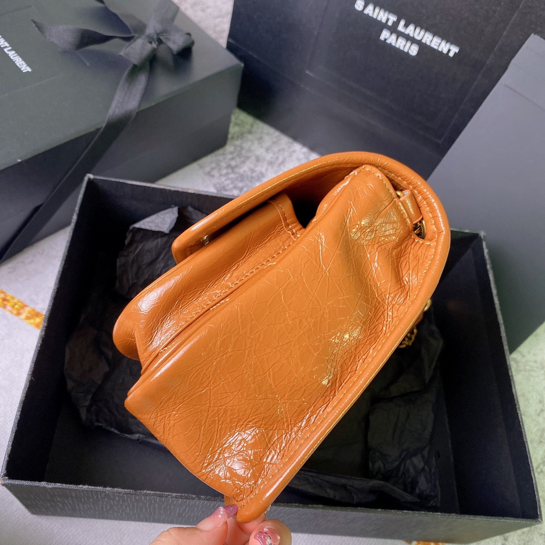 Y*L NIKI BABY IN VINTAGE LEATHER LIGHT CARAMEL 8.2 X 6 X 2.9 INCHES