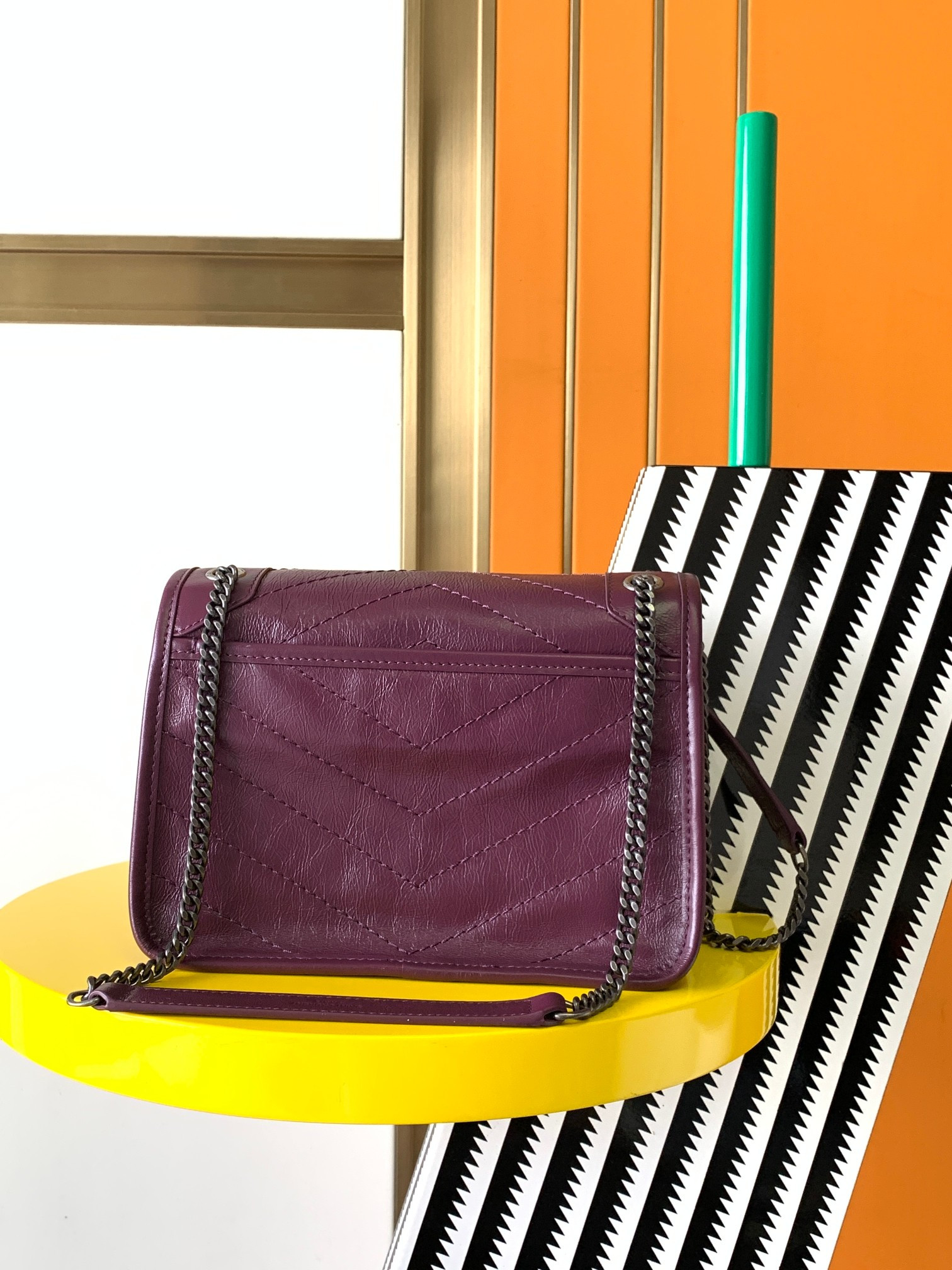 Y*L NIKI BABY IN VINTAGE LEATHER PURPLE 8.2 X 6 X 2.9 INCHES