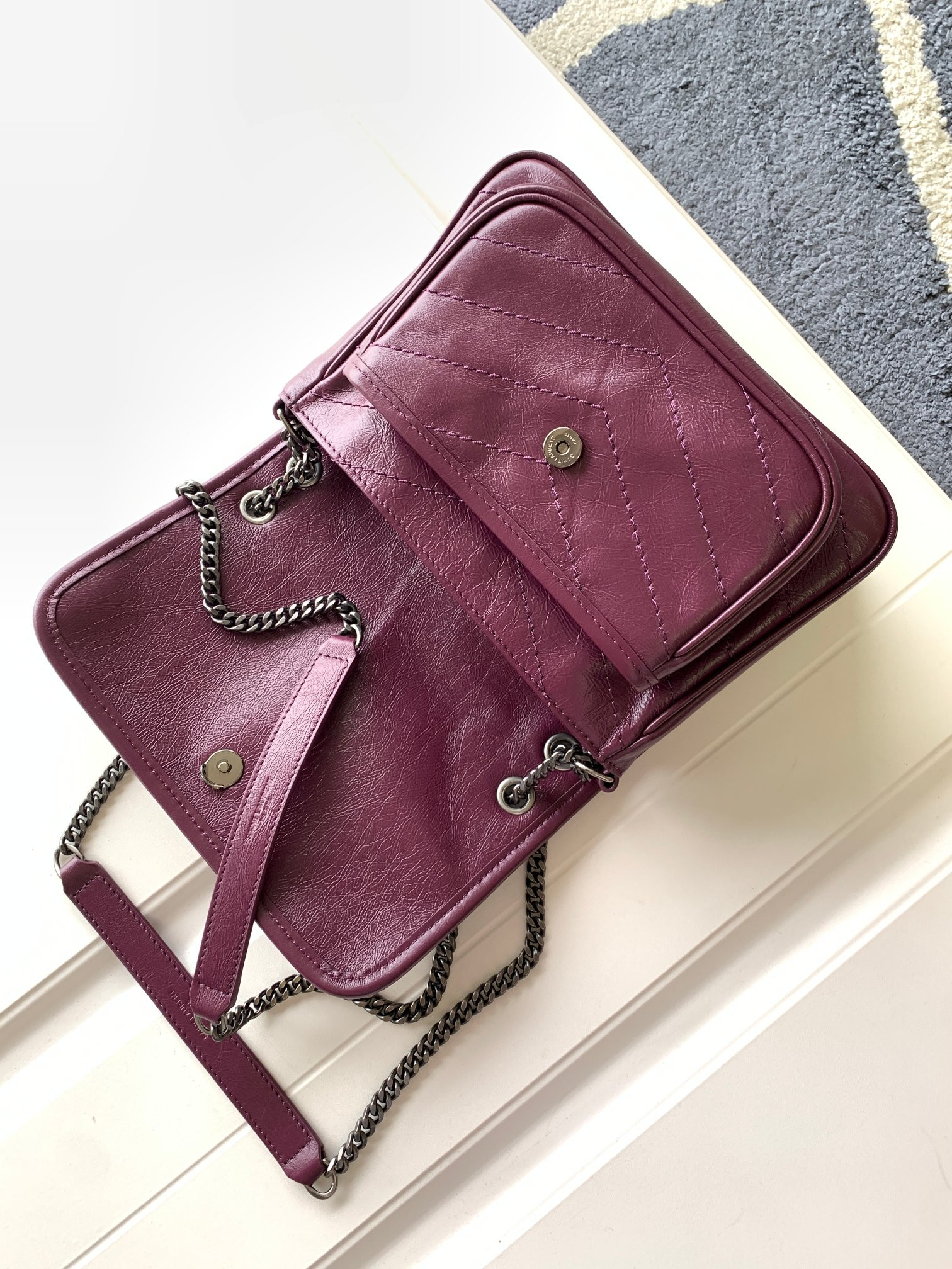 Y*L NIKI BABY IN VINTAGE LEATHER PURPLE 8.2 X 6 X 2.9 INCHES