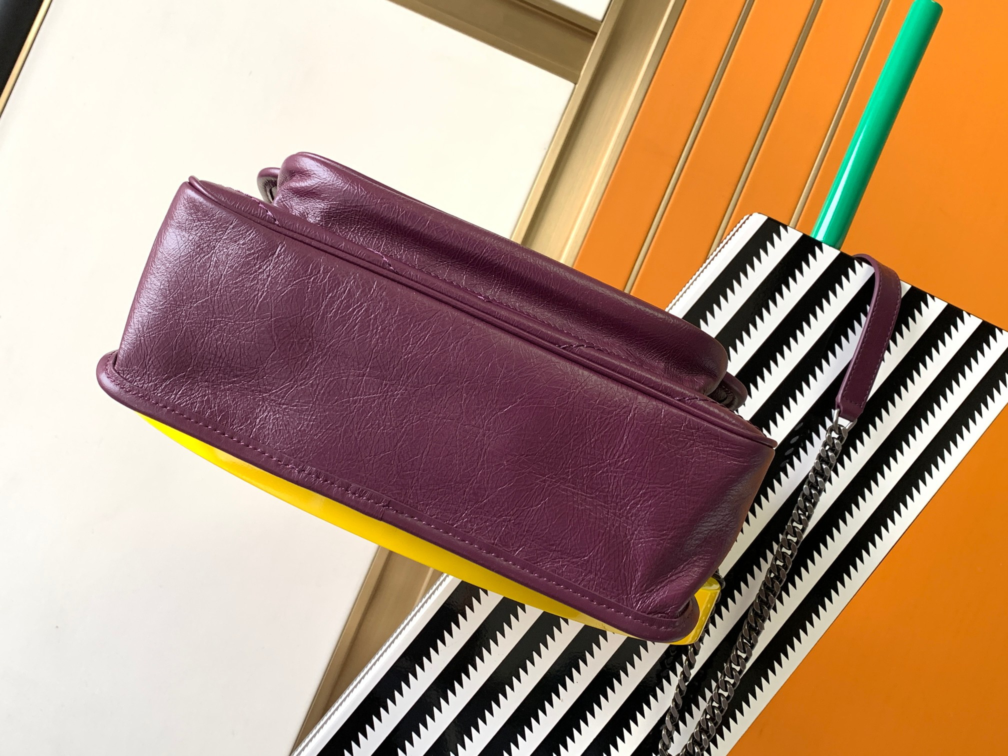 Y*L NIKI MEDIUM IN VINTAGE LEATHER PURPLE 11 X 7.8 X 3.3 INCHES