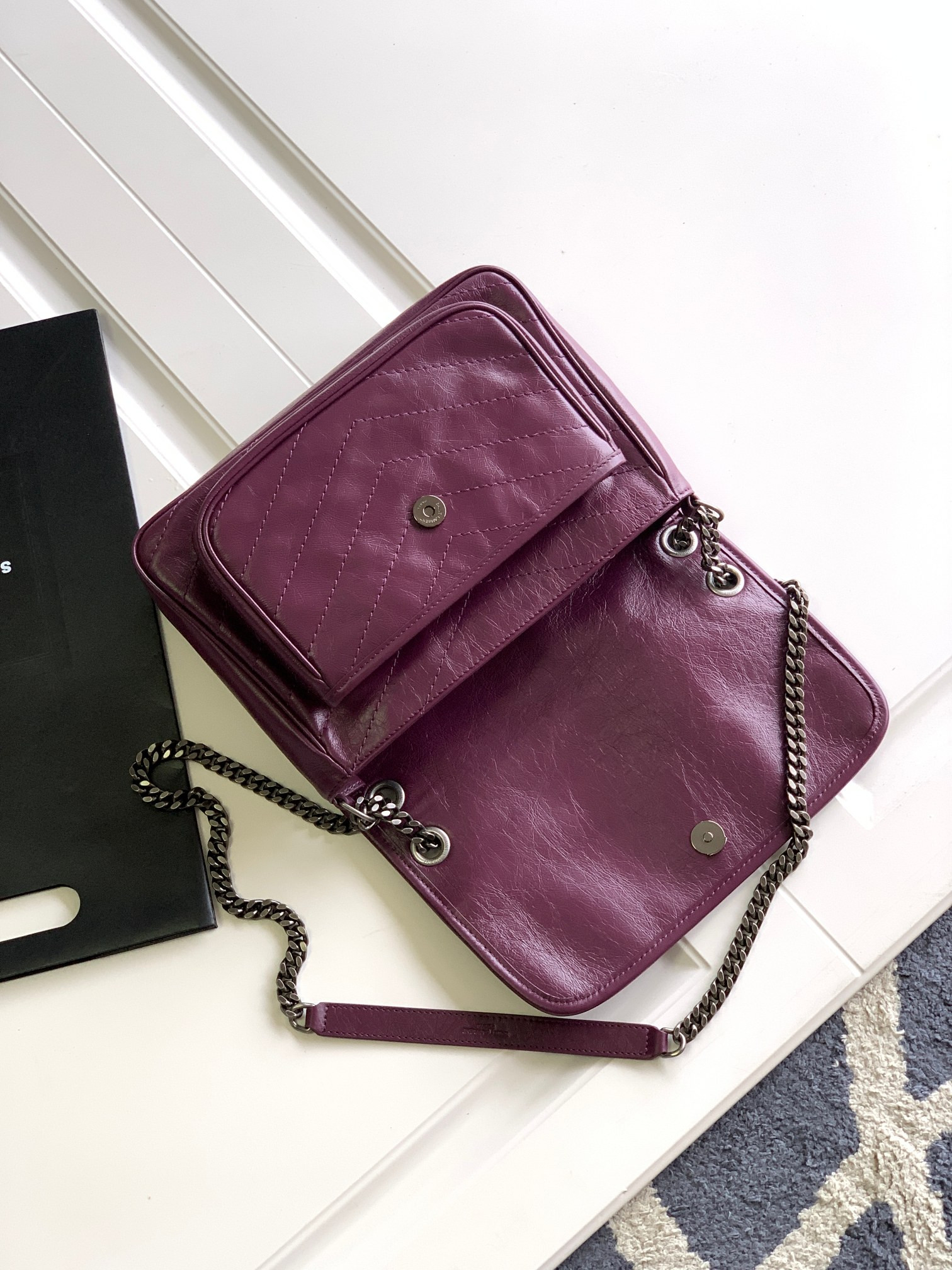 Y*L NIKI MEDIUM IN VINTAGE LEATHER PURPLE 11 X 7.8 X 3.3 INCHES