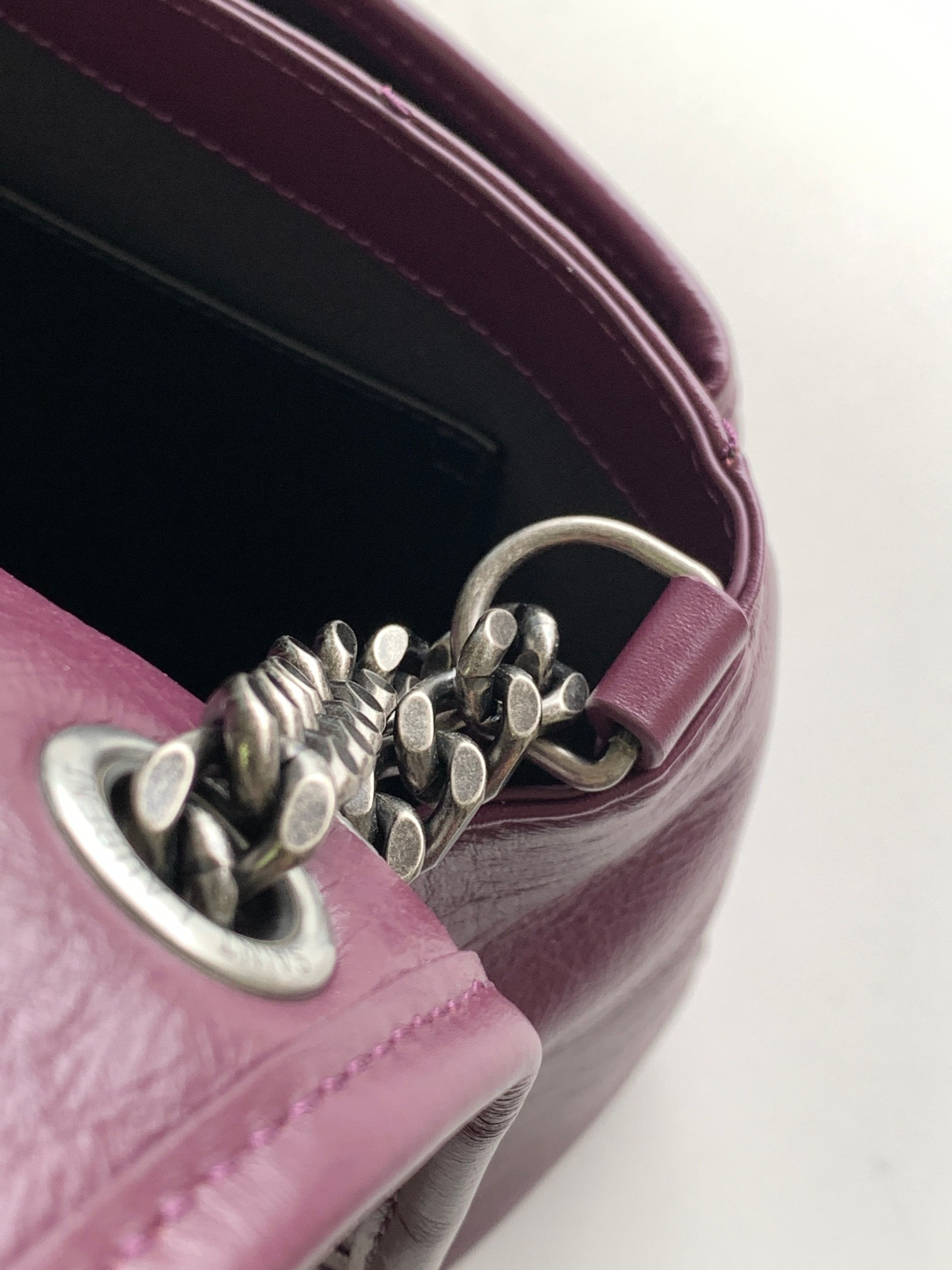 Y*L NIKI MEDIUM IN VINTAGE LEATHER PURPLE 11 X 7.8 X 3.3 INCHES