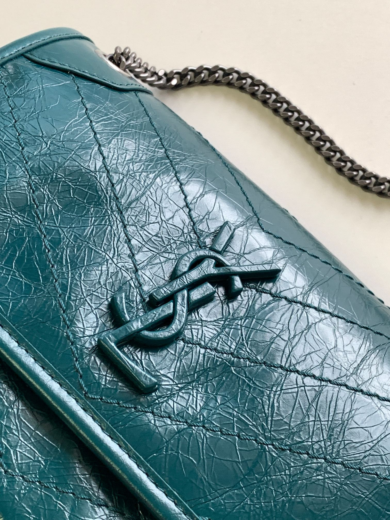 Y*L NIKI BABY IN VINTAGE LEATHER BLUE 8.2 X 6 X 2.9 INCHES