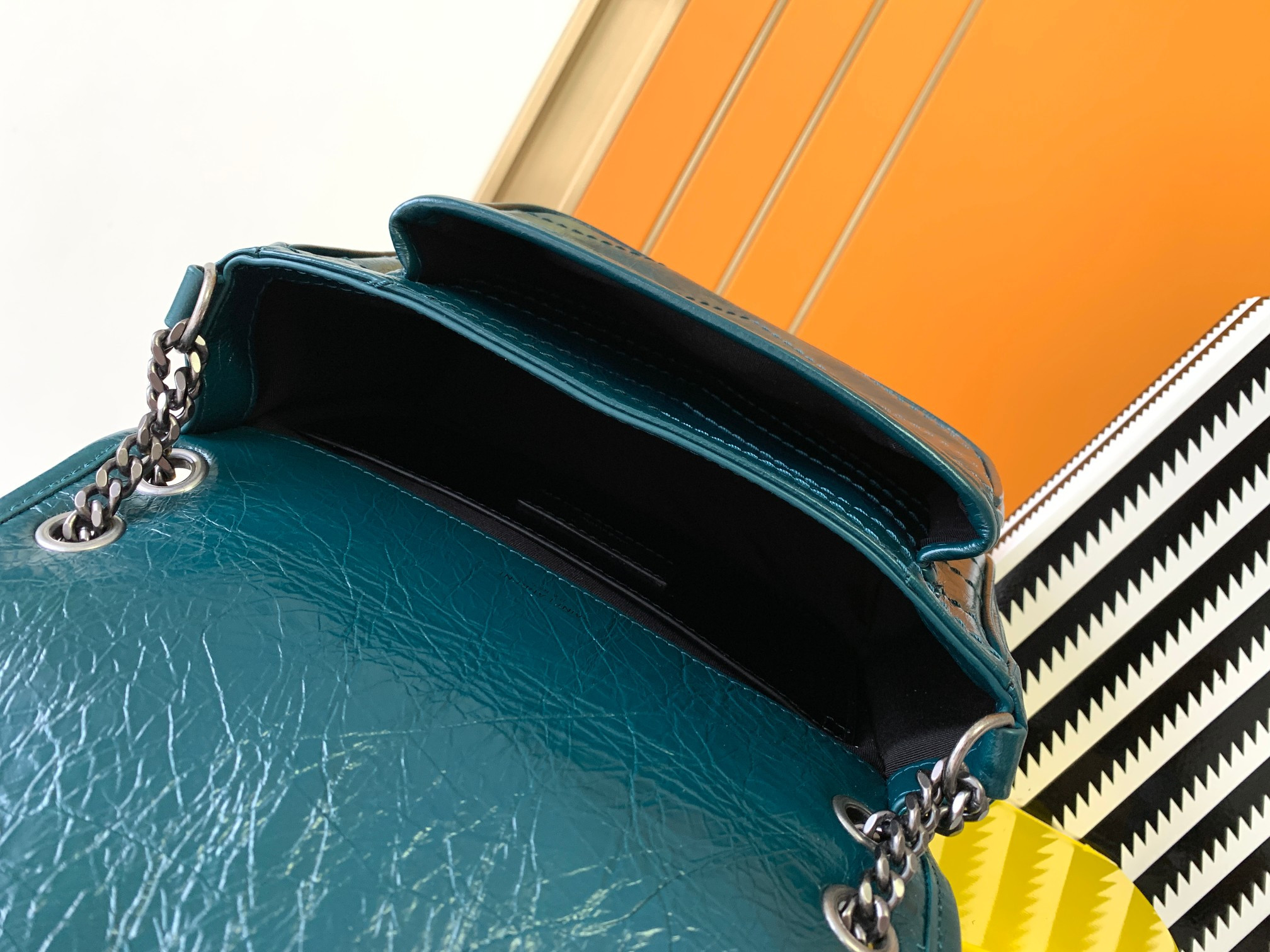 Y*L NIKI BABY IN VINTAGE LEATHER BLUE 8.2 X 6 X 2.9 INCHES