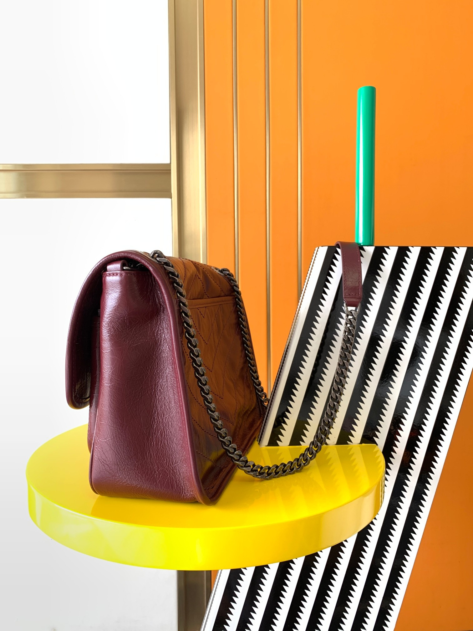 Y*L NIKI MEDIUM IN VINTAGE LEATHER RED 11 X 7.8 X 3.3 INCHES