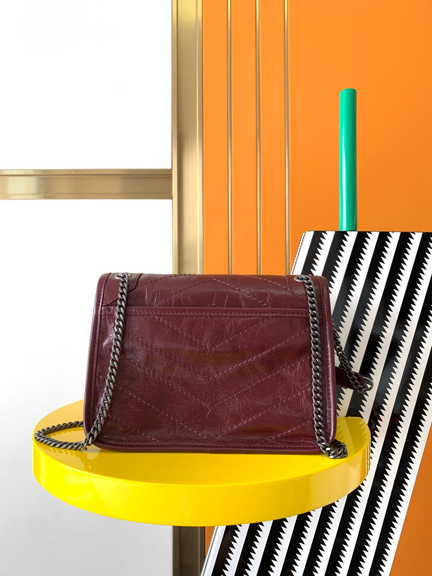 Y*L NIKI BABY IN VINTAGE LEATHER Claret 8.2 X 6 X 2.9 INCHES