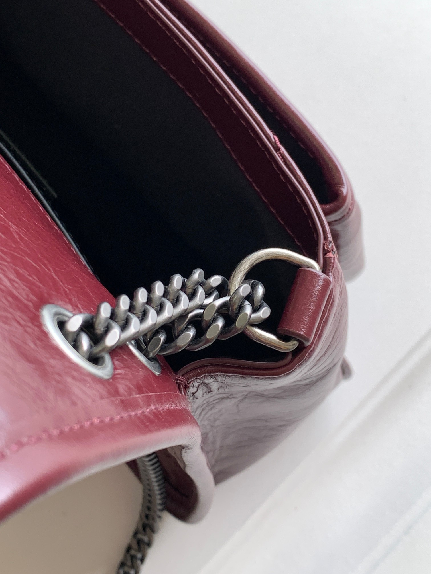 Y*L NIKI BABY IN VINTAGE LEATHER Claret 8.2 X 6 X 2.9 INCHES