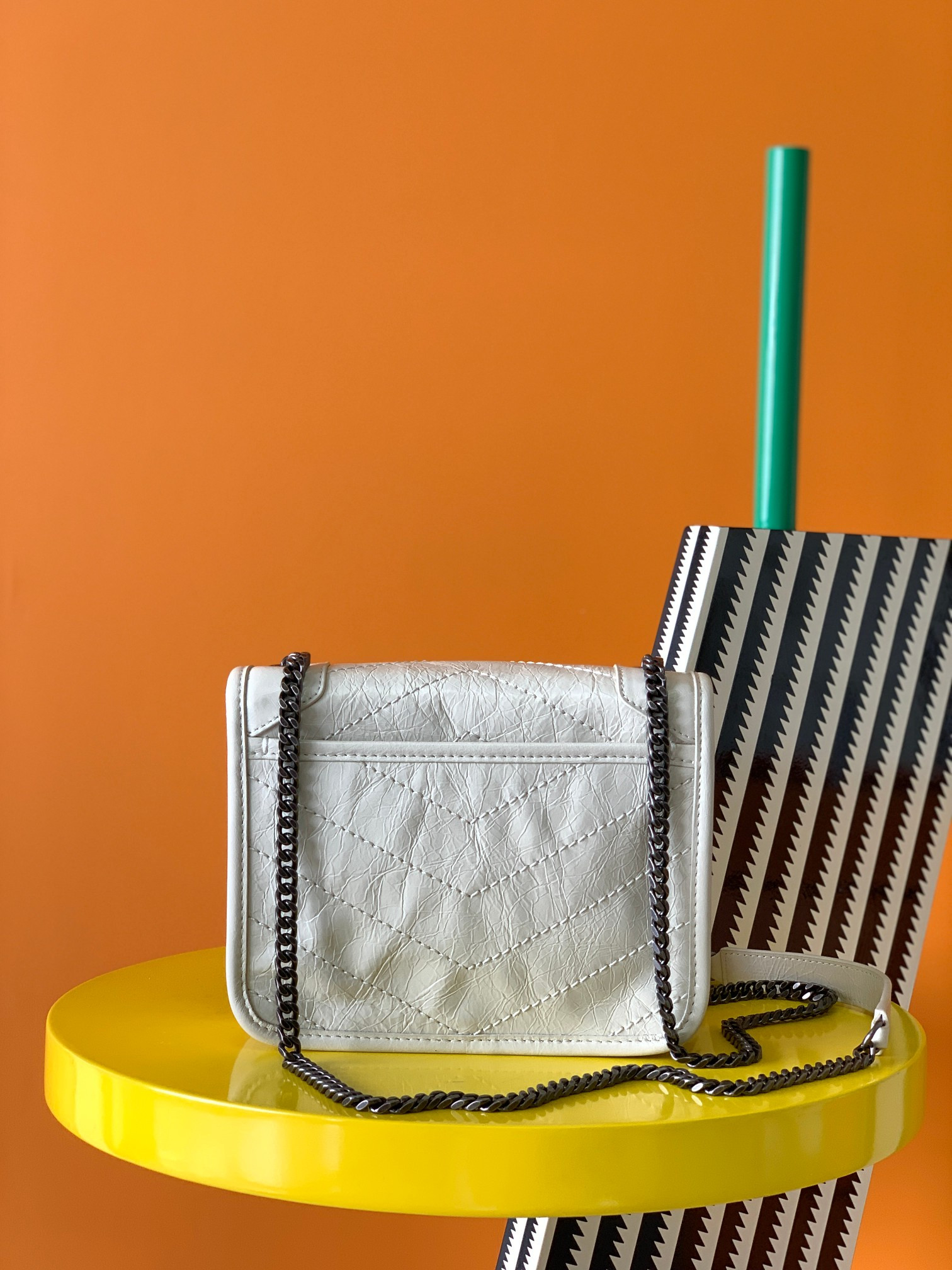 Y*L NIKI CHAIN WALLET IN SHINY LEATHER WHITE 19 x 15 x 6 CM