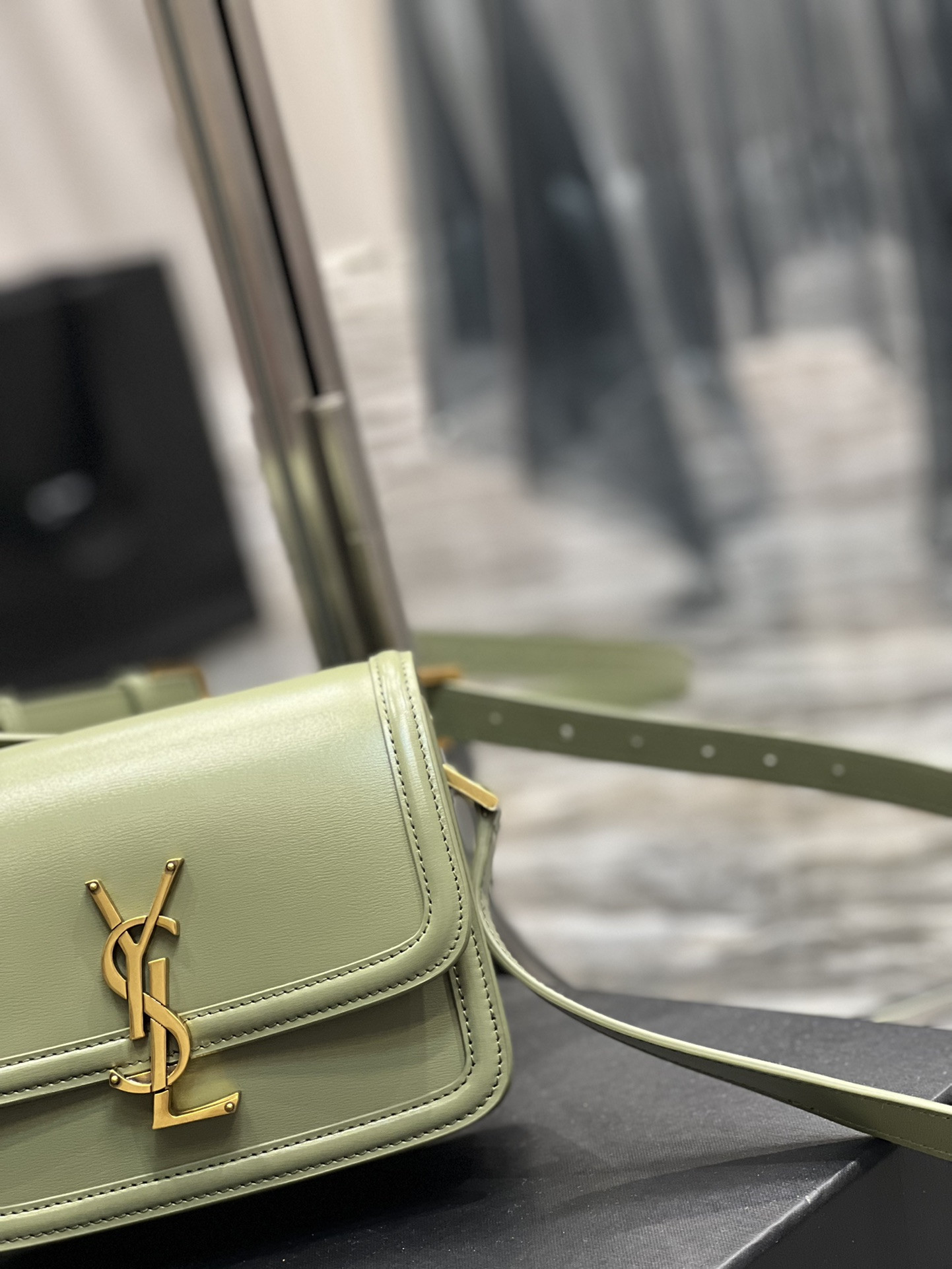 Y*L SOLFERINO SMALL SATCHEL IN BOX SAINT LIGHT GREEN 7.4 X 5.1 X 1.9 INCHES