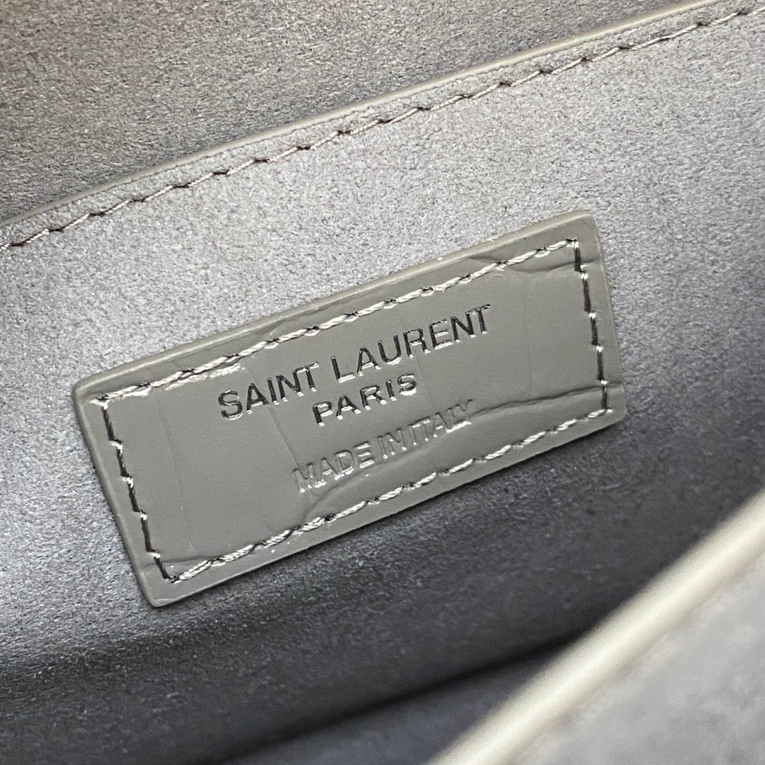 Y*L SUNSET MEDIUM IN CROCODILE-EMBOSSED LEATHER GRAY 8 X 6.2 X 2.5 INCHES