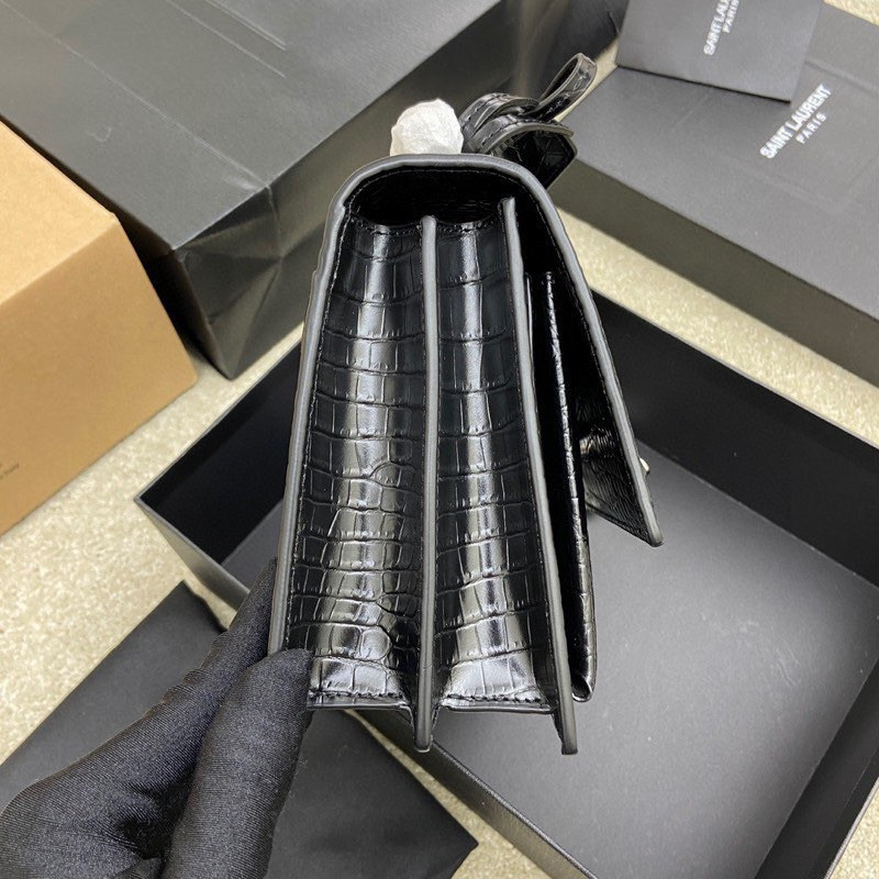 Y*L SUNSET MEDIUM IN CROCODILE-EMBOSSED LEATHER 8 X 6.2 X 2.5 INCHES