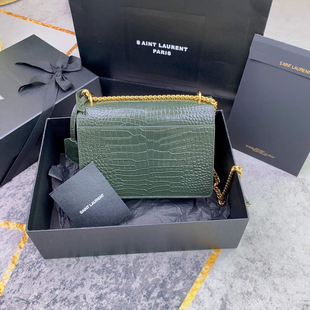 Y*L SUNSET MEDIUM IN CROCODILE-EMBOSSED LEATHER MINT 8 X 6.2 X 2.5 INCHES