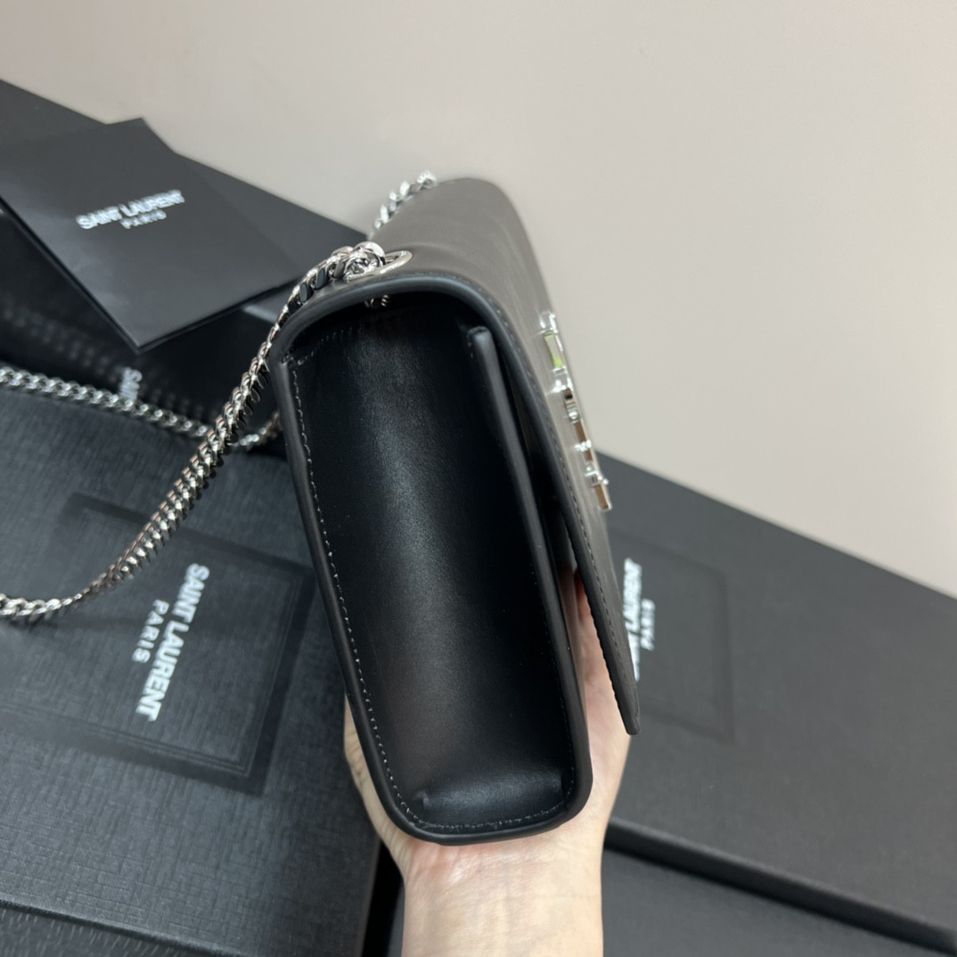 Y*L KATE MEDIUM IN SMOOTH LEATHER BLACK SILVER 9.4 X 5.7 X 2.1 INCHES