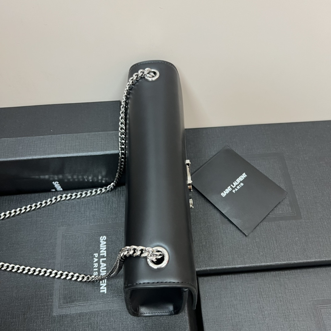 Y*L KATE MEDIUM IN SMOOTH LEATHER BLACK SILVER 9.4 X 5.7 X 2.1 INCHES