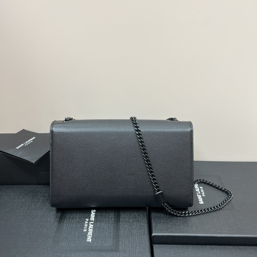 Y*L KATE MEDIUM IN GRAIN DE POUDRE EMBOSSED LEATHER ALL BLACK 9.4 X 5.7 X 2.1 INCHES