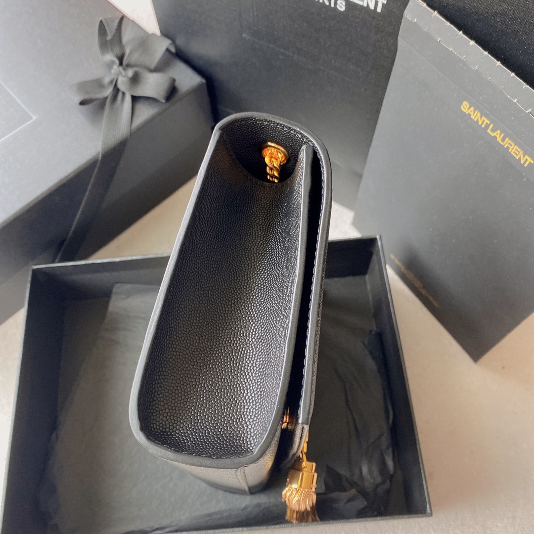 Y*L KATE MEDIUM IN GRAIN DE POUDRE EMBOSSED LEATHER BLACK 9.4 X 5.7 X 2.1 INCHES