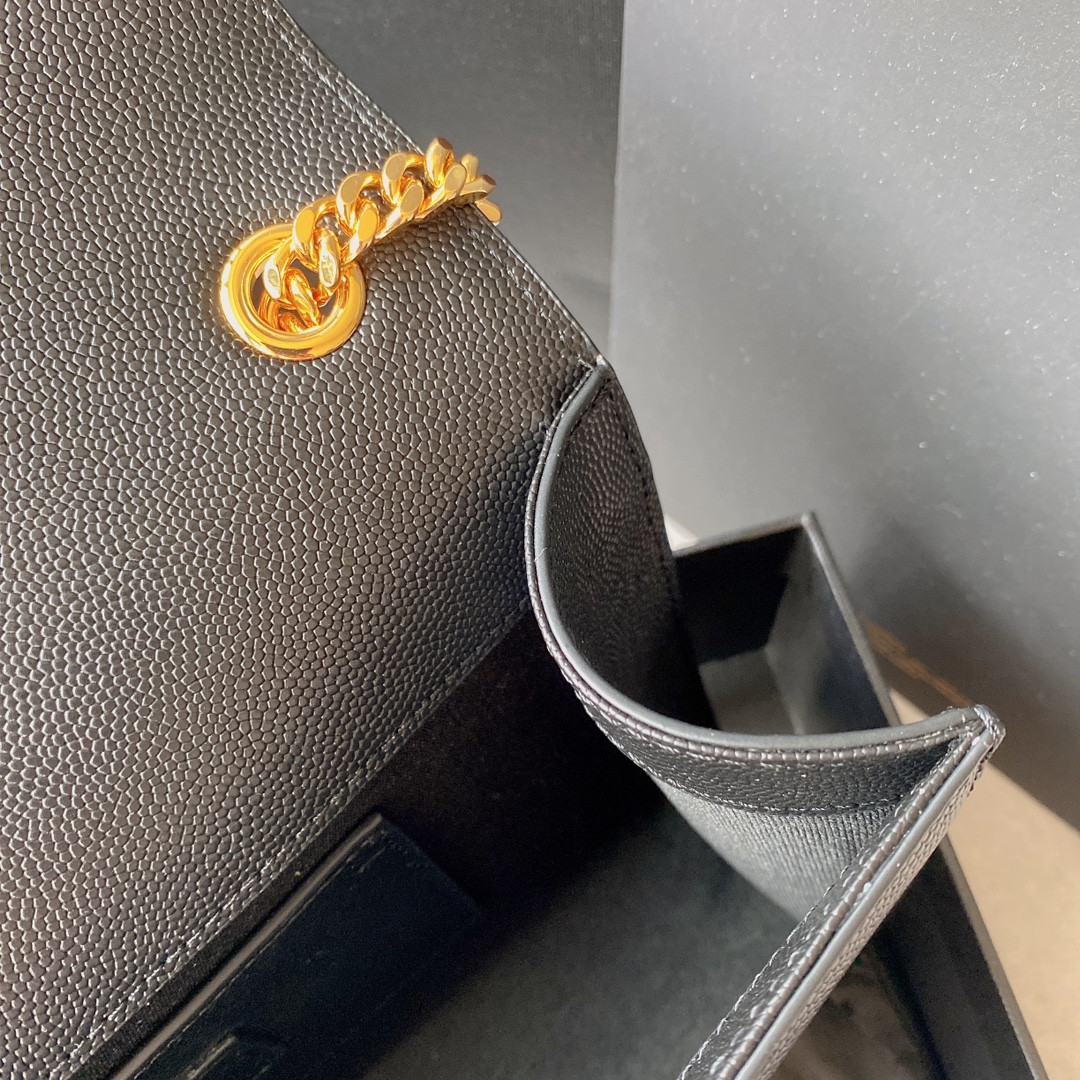 Y*L KATE MEDIUM IN GRAIN DE POUDRE EMBOSSED LEATHER BLACK 9.4 X 5.7 X 2.1 INCHES